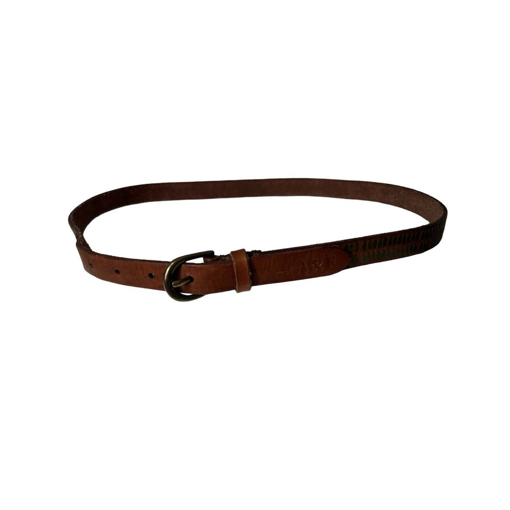 Abercrombie Fitch Womens Leather Belt Size XS Dark Tan Brass Single Loop Boho